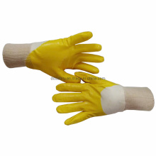 Bulk Heavy Duty Cheap Custom Industrial Golden Yellow 100% Cotton Nitrile Rubber 3/4 Coated Machinery Safety Working Hand Gloves Custom Printed with Logo Price